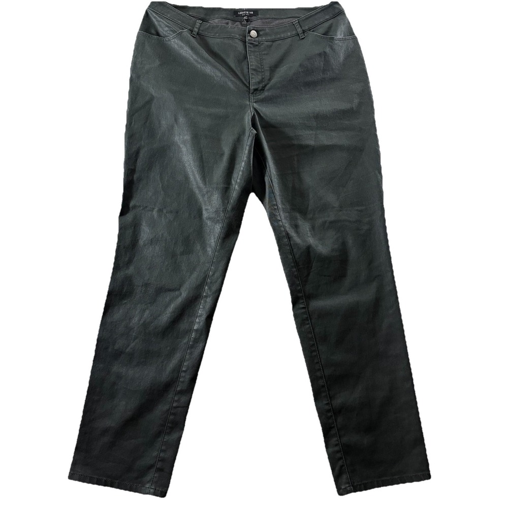 LAFAYETTE 148 Coated Skinny Pants Womens Green Gray‎ 16W Modern Moto Chic